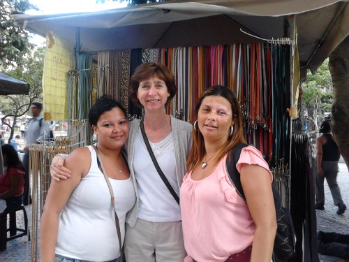 Maria do Carmo Santos, street vendor representative (right) with Nohra Wintour, Streetnet and another street vendor.