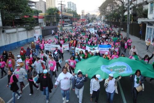 women waste pickers march through streets of curitiba
