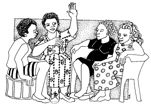 Group of women talking on a couch