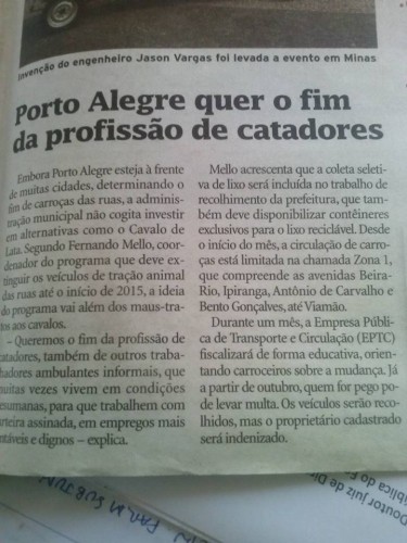 "Porto Alegre quer o fim da profissão de catadores"