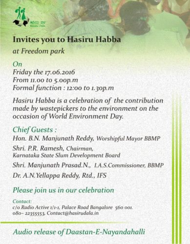 Hasiru Dala invitation to Hasiru Habba 2016