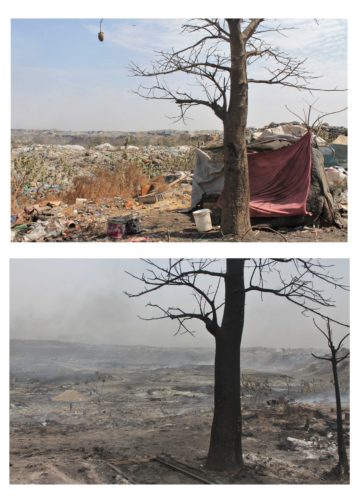 Before and after the fire in Mbeubeuss landfill.