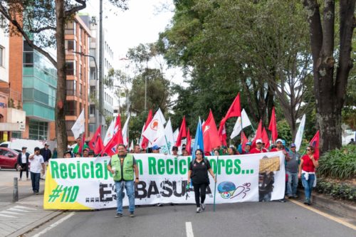 Manifestación por el día mundialde los recicladores. 2 de marzo 2020 en Bogotá, Colombia.