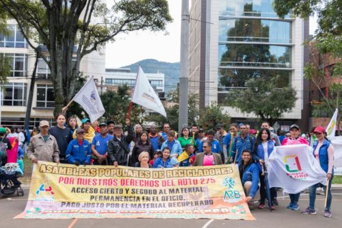 Manifestación por el día mundialde los recicladores. 2 de marzo 2020 en Bogotá, Colombia.