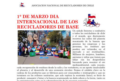 Texto conmemoración día de los recicladores en Chile