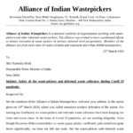 Letter to the Prime Minister for safety of waste pickers and informal waste collectors. AIW.