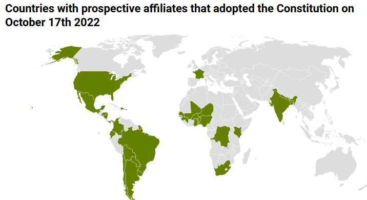  Countries with prospective affiliates that adopted the Constitution on October 2022. 