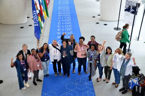 IAWP delegates with members of other networks (SNI, HNI, IDWF and WIEGO) at ILC 2023 in Geneve, Switzerland.